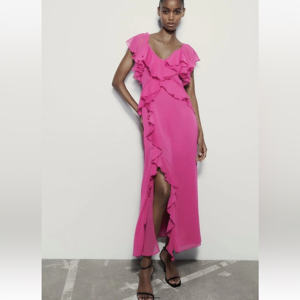 ZARA RUFFLED MIDI SLIP DRESS - Picture 9 of 15